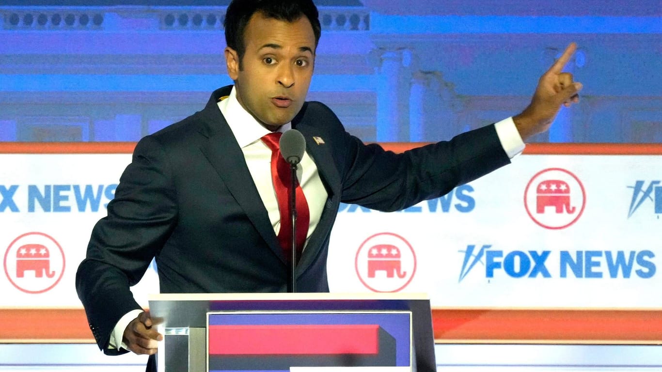Sein Wahlkampfmotto lautet: "Vote Vivek". Der US-Unternehmer und Präsidentschaftskandidat Vivek Ramaswamy.
