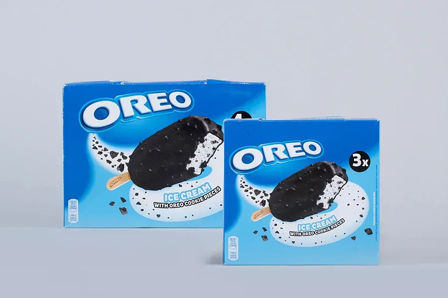 63 Prozent mehr: Noch dreister als beim Milka-Eis stieg der Preis beim Oreo-Eis von 3,99 Euro für vier Eis mit je 110 Milligramm auf 3,99 Euro für nur noch drei Eis mit je 90 Milligramm.