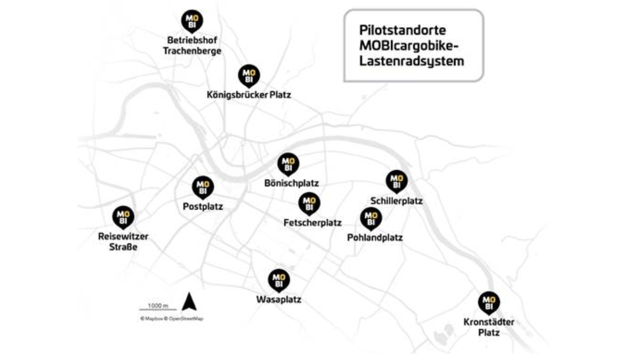 An diesen zehn Haltestellen können die DVB-Lastenräder ausgeliehen werden.