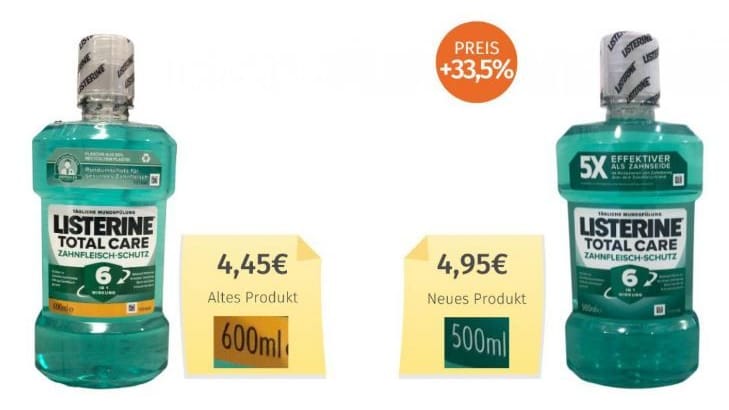 Listerine im Check: Das Produkt ist deutlich teurer und schmaler geworden.