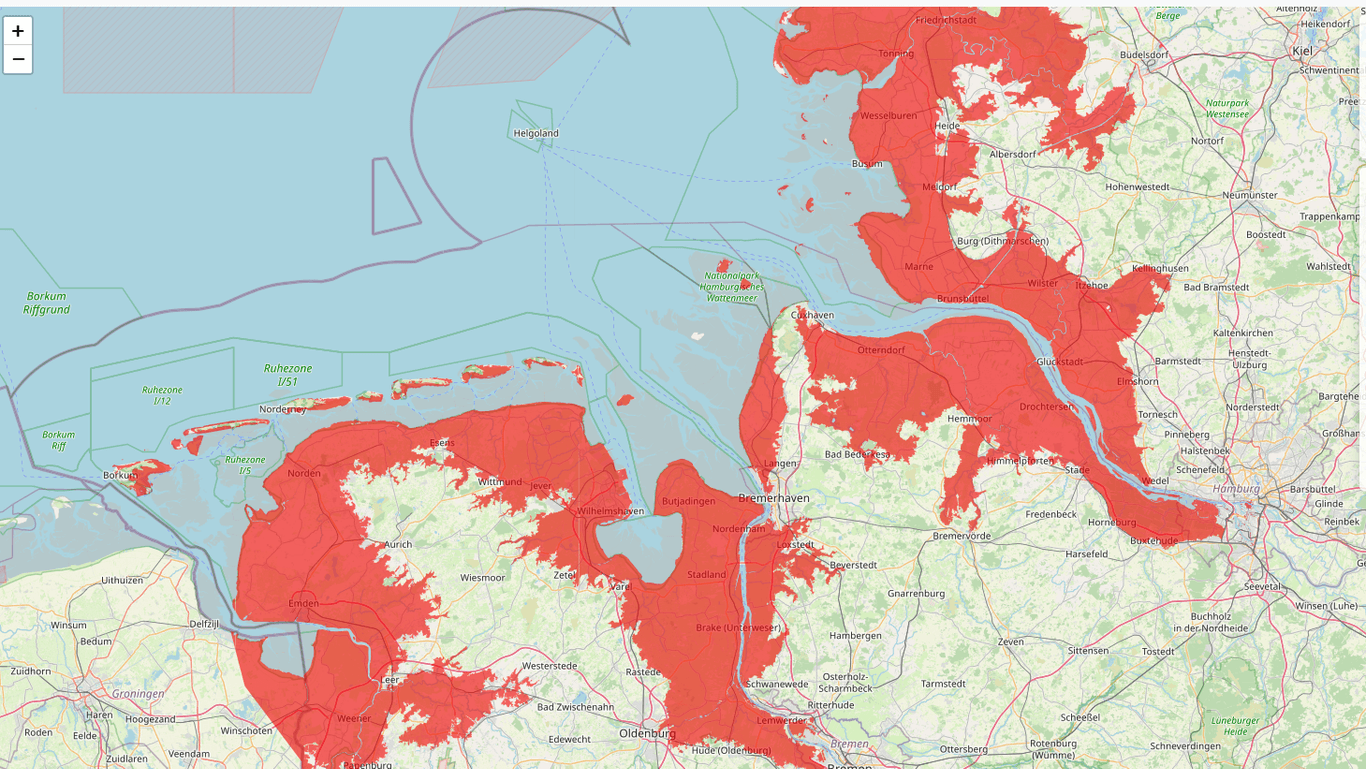Norddeutschlands Küstenregion würde bei steigendem Meeresspiegel versinken.