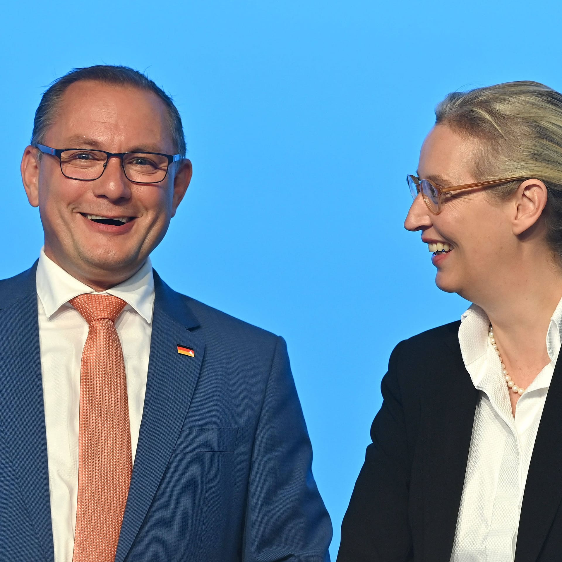 Tino Chrupalla, Alice Weidel: Die AfD-Chefs haben mit Blick auf die Umfragewerte im Osten Grund zur Freude.