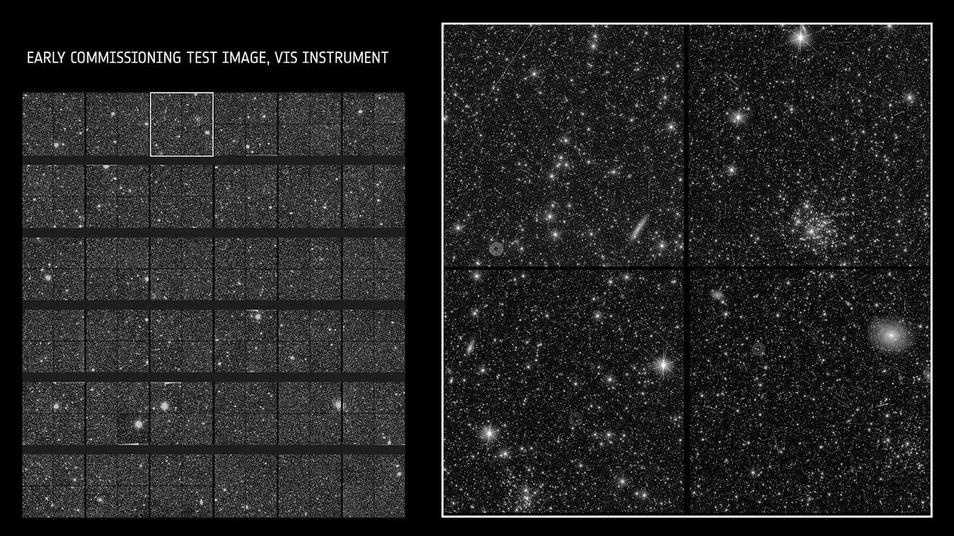 Testaufnahme: Auf den Bildern sind laut Esa unter anderem spiralförmige und elliptische Galaxien, nahe und ferne Sterne und Sternhaufen zu sehen.