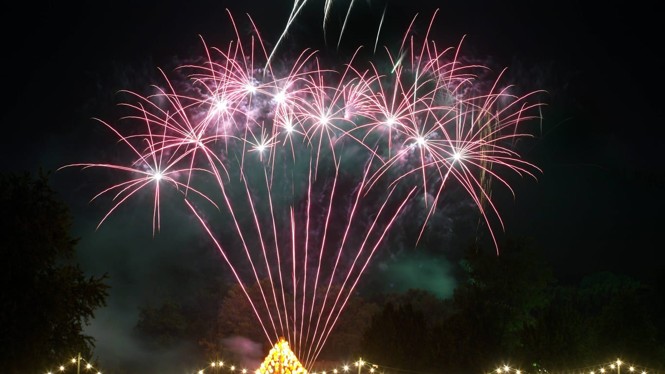 Feuerwerk während des Lichterfestes im Dortmunder Westfalenpark: Ende August erleuchtet der Dortmunder Nachthimmel in bunten Farben.
