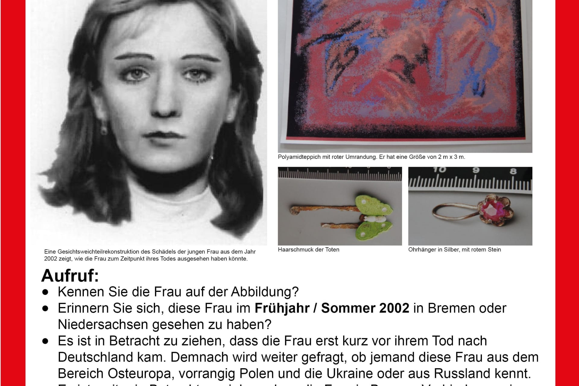 Das Fahndungsplakat zum Cold Case aus dem Jahre 2002: Die Ermittler erhoffen sich durch "Aktenzeichen XY... Ungelöst" neue Hinweise.