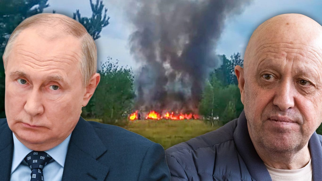 Putin/Prigoschin/Absturzstelle: Seit dem Tod des Söldnerführers ranken sich Theorien um den tödlichen Flugzeugabsturz.