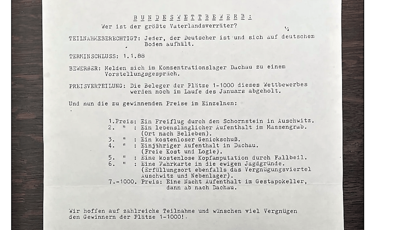 Screenshot des Pamphlets aus der SZ: Das antisemitische Flugblatt kursierte in den 80ern an Aiwangers Schule.