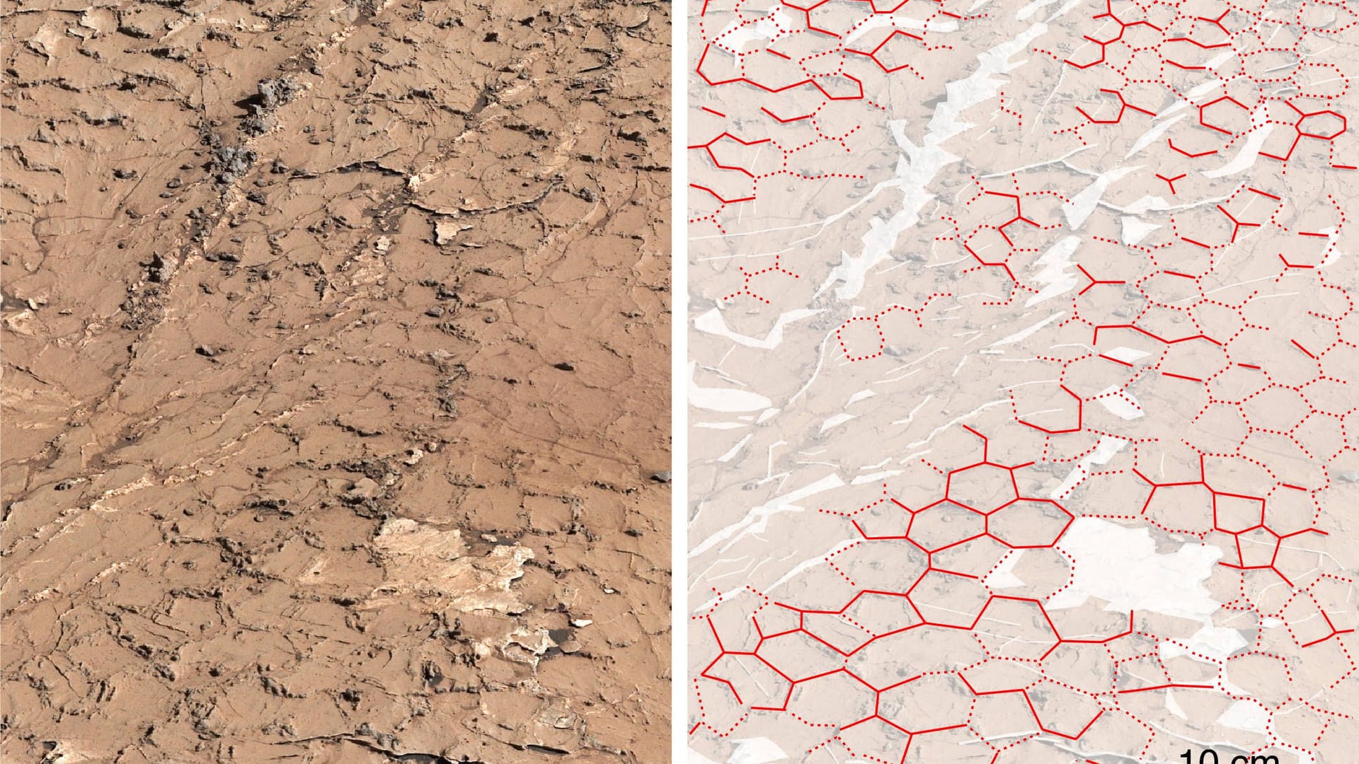 Entdeckung des Rovers: Curiosity hat alte sechseckige Risse im Boden des Mars gefunden.