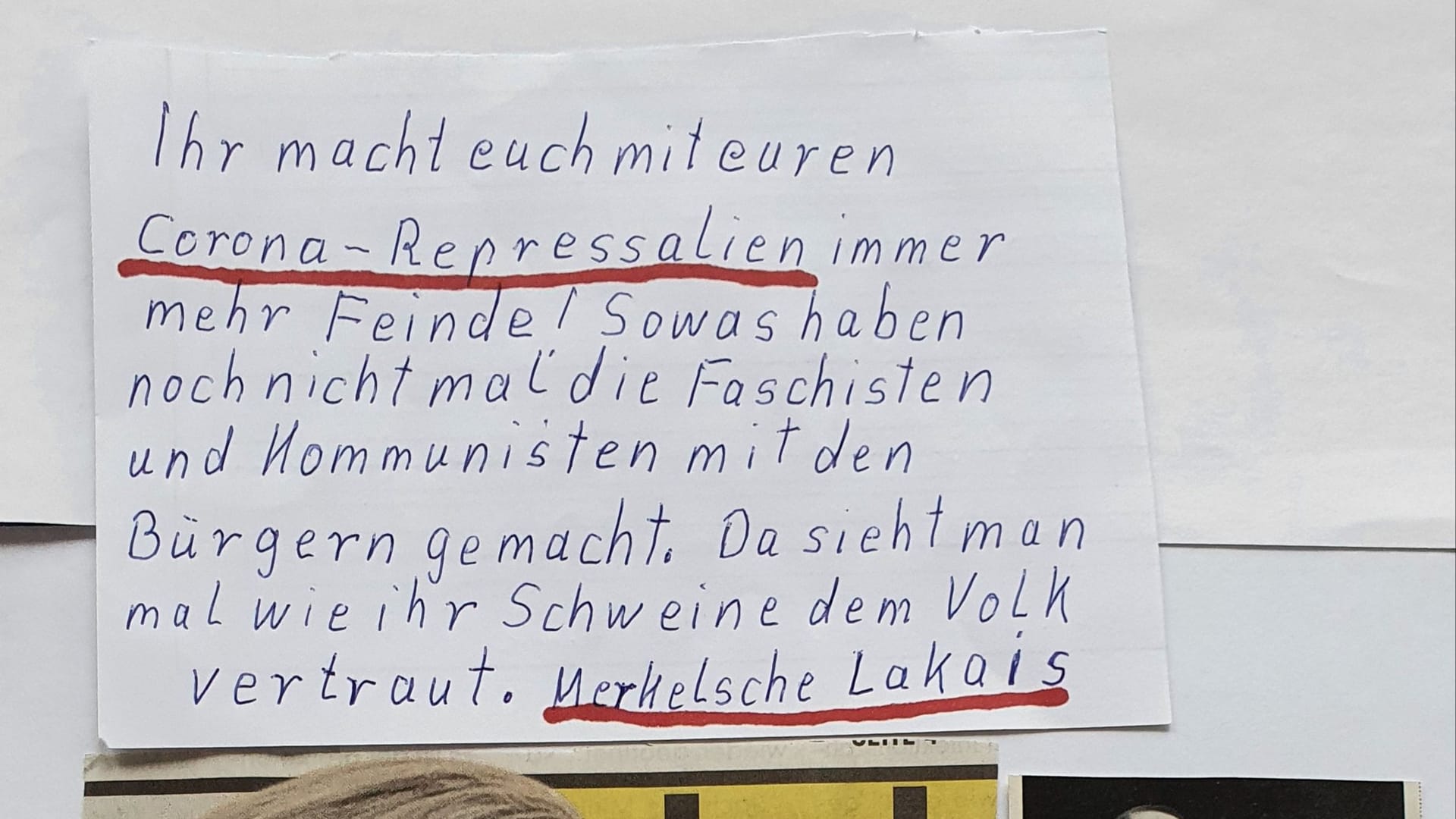 Vor allem in der Corona-Zeit häufte sich die Zahl der Briefe mit Drohungen und Beleidigungen von Kommunalpolitikern wie dieser hier.