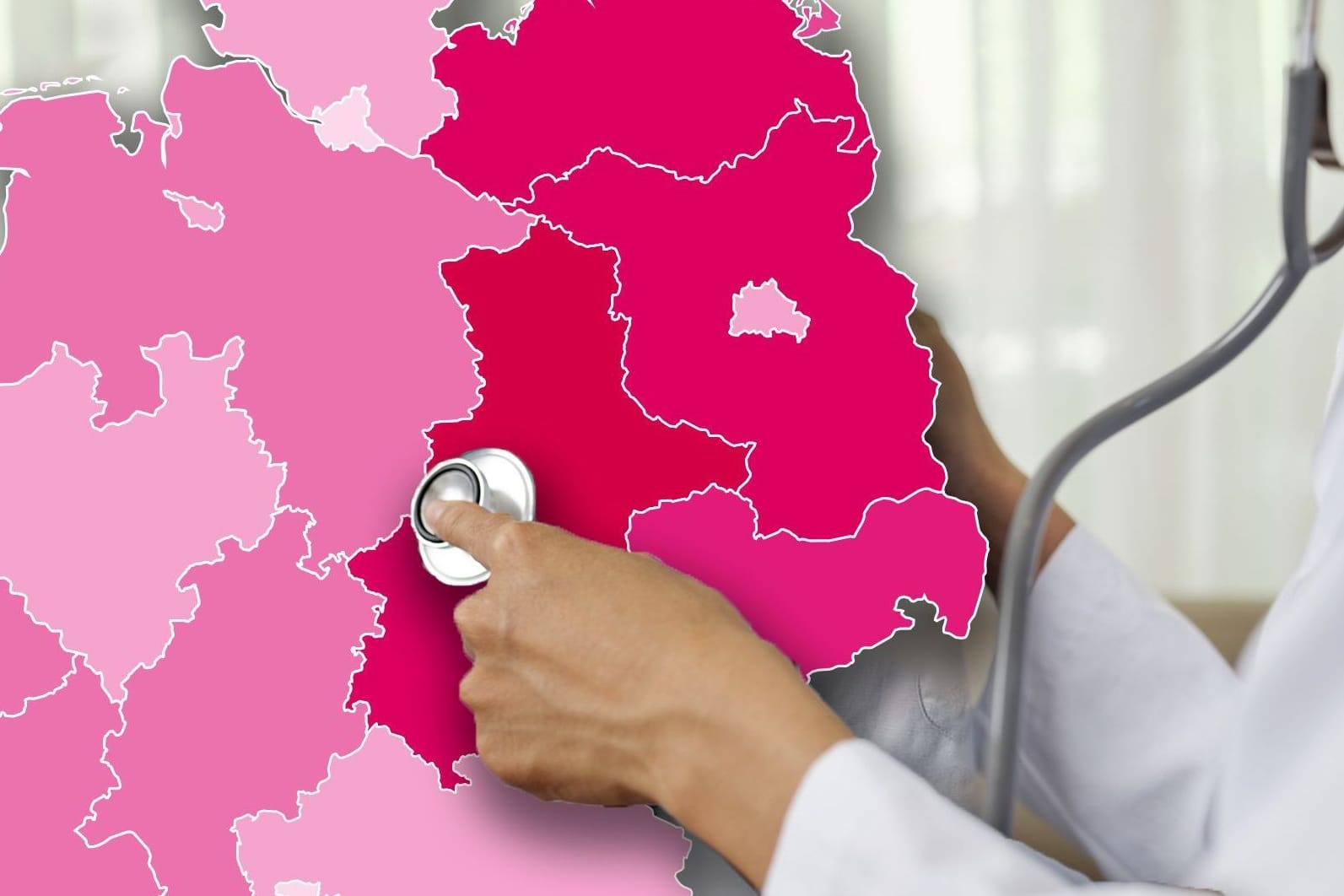 Eine Karte zeigt die Patientenzahlen in Ost und West. Deutlich wird: Im Osten sind sie höher.