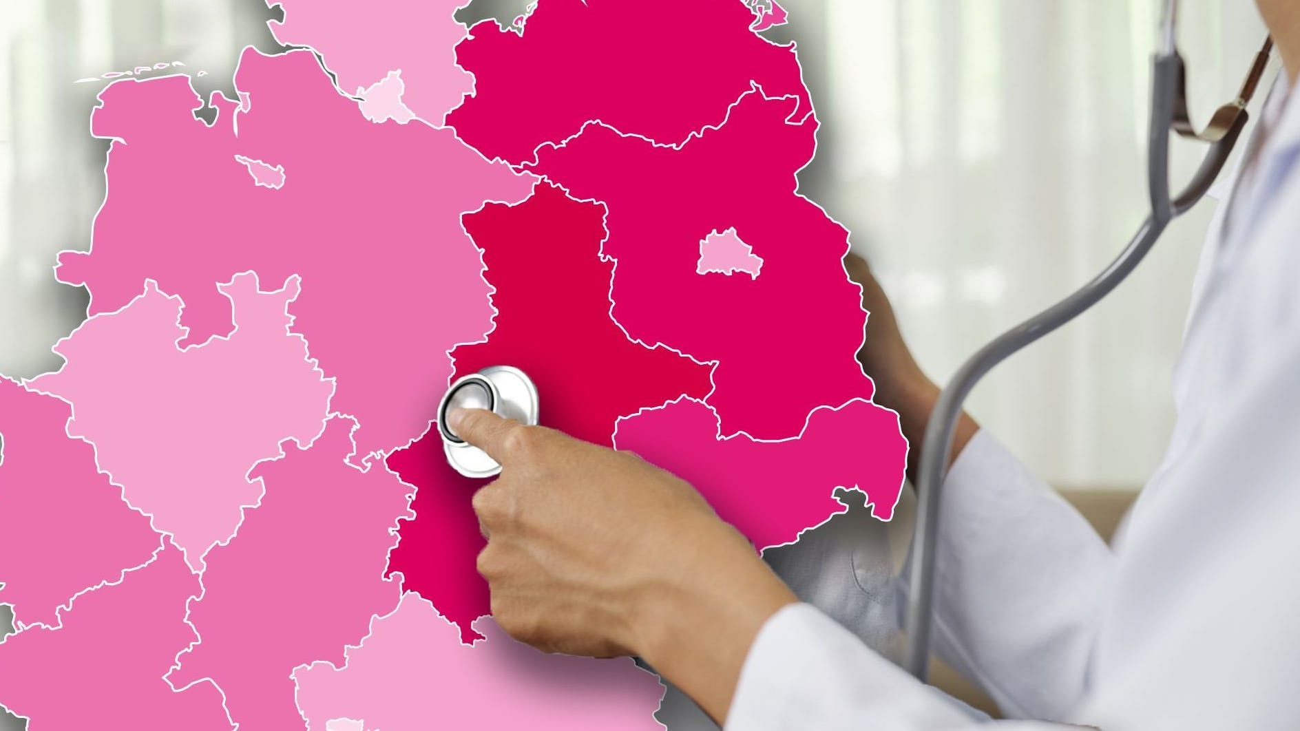 Eine Karte zeigt die Patientenzahlen in Ost und West. Deutlich wird: Im Osten sind sie höher.