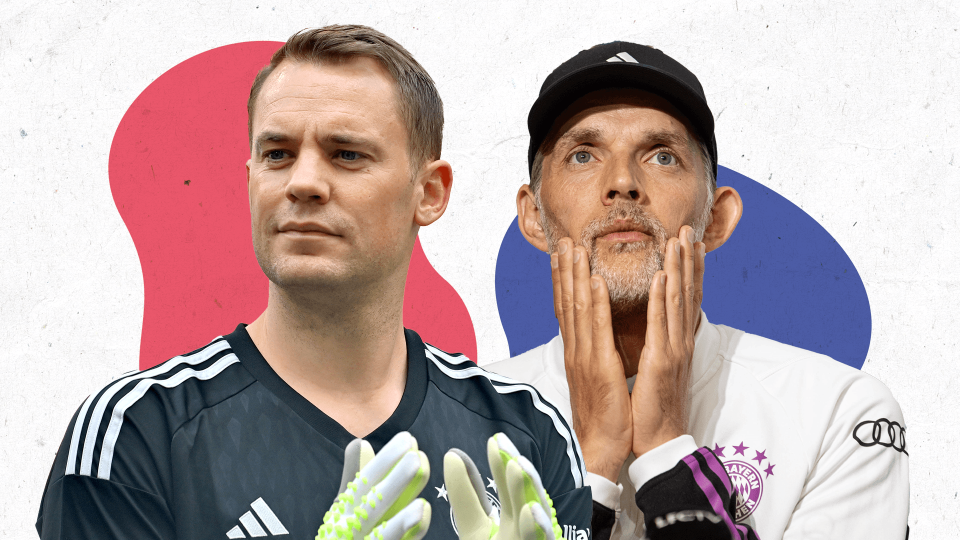 Manuel Neuer (l.) ist verletzt, Thomas Tuchel (r.) braucht eine Alternative: Der FC Bayern steht unter Druck.