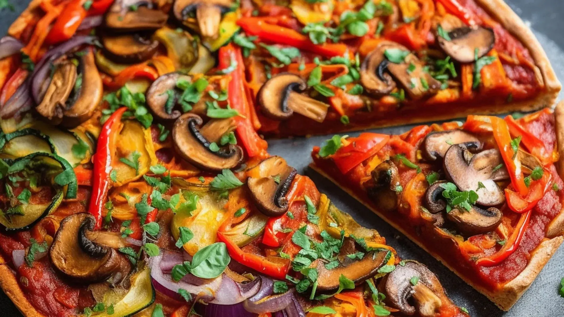 Vegane Pizza mit buntem Gemüse