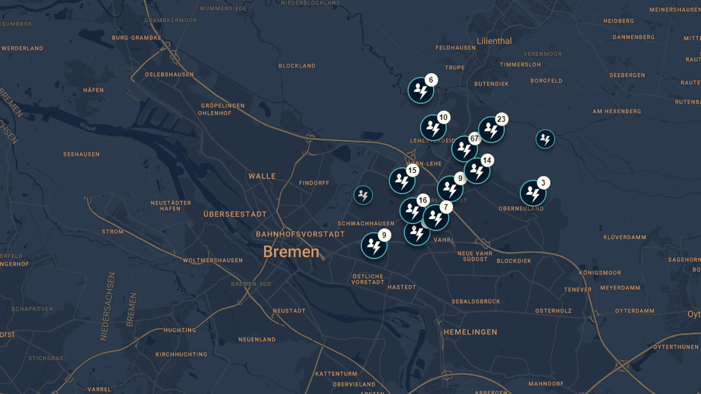 Karte mit Stromausfällen in Bremen.