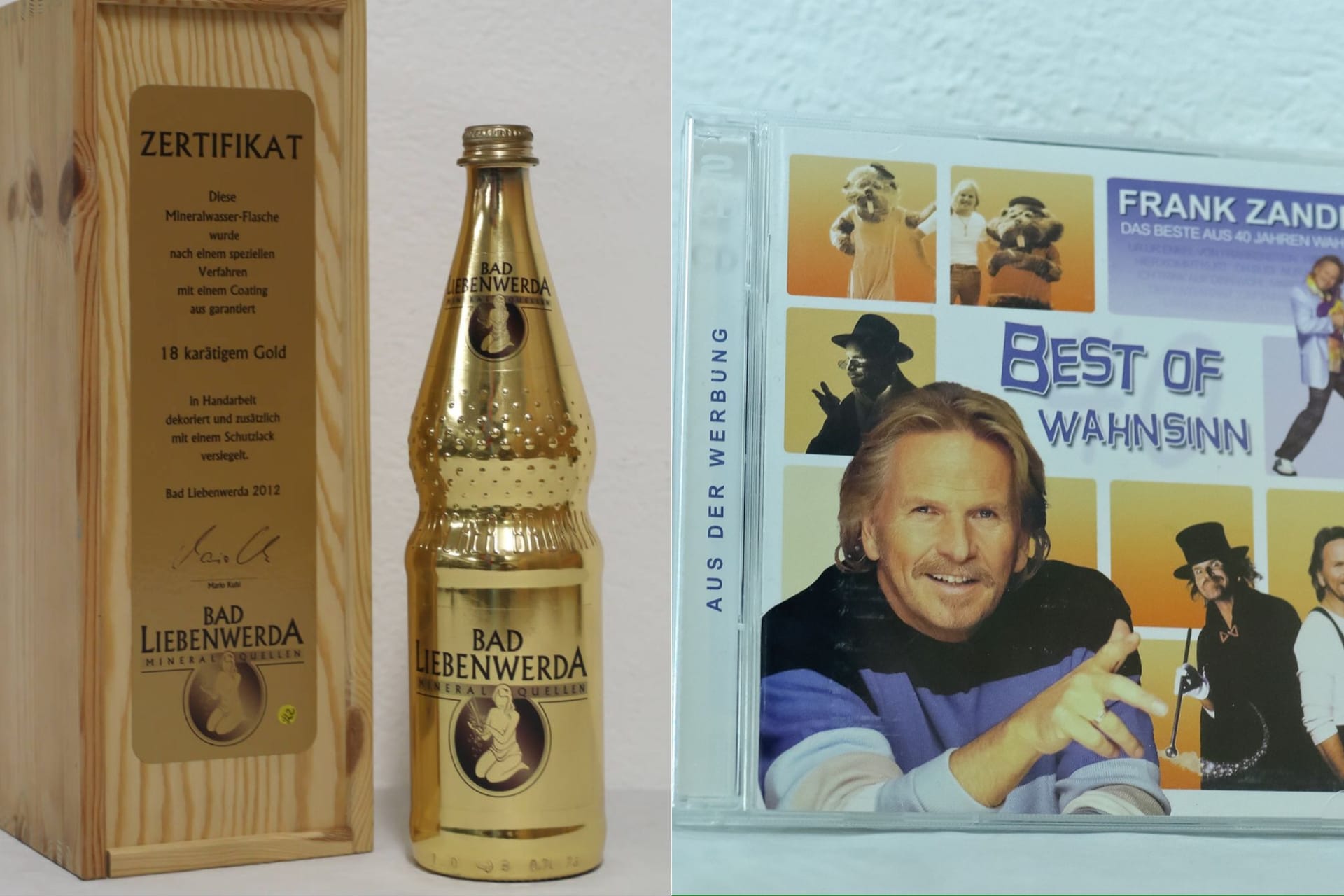 Vergoldete Sprudelflasche, CD von Frank Zander: Allerlei Kurioses kommt unter den Hammer.