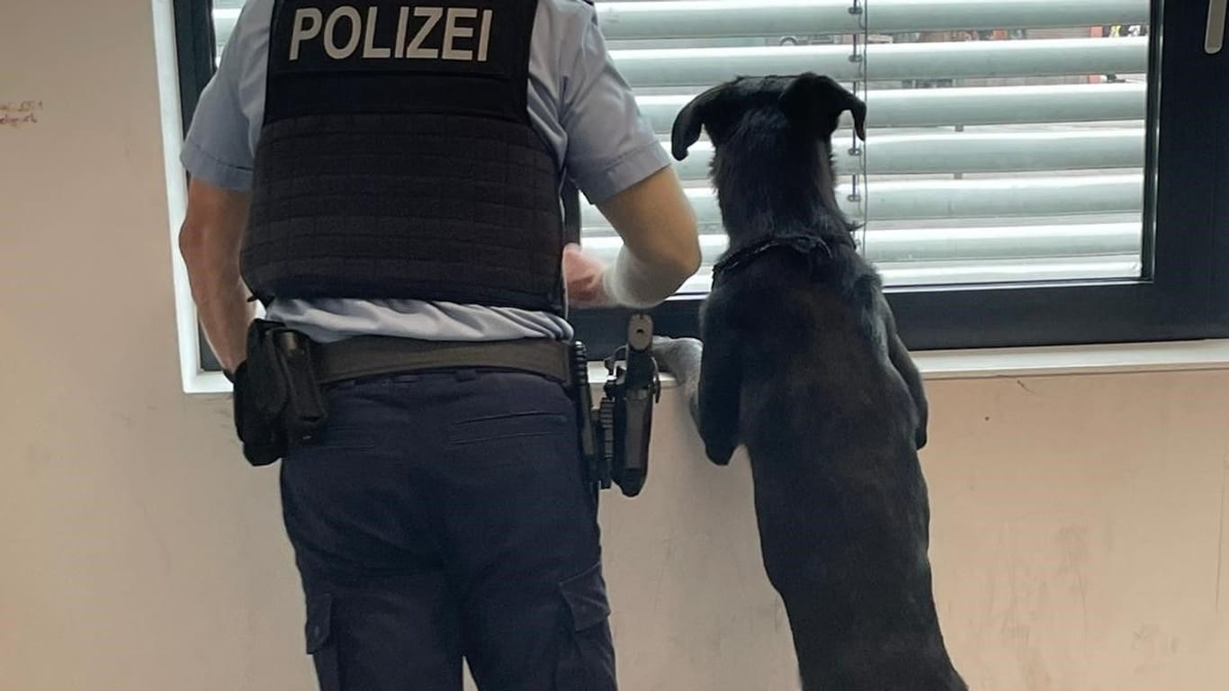 Wache der Bundespolizei: Hund Balou mit einem Beamten der Bndespolizei.
