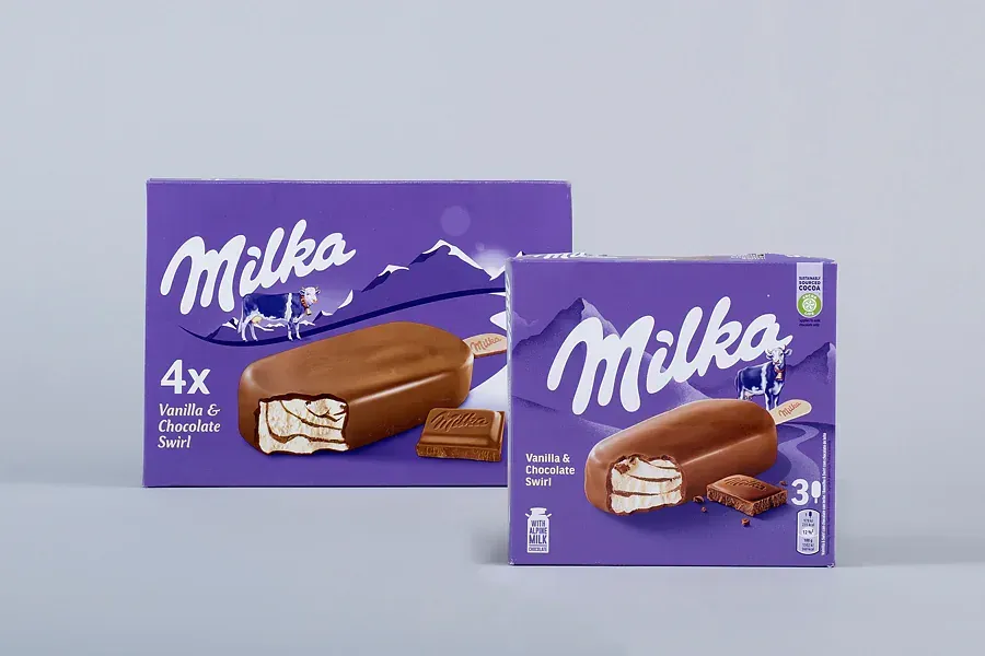 48 Prozent mehr: Das Milka-Eis gab es eins für 3,99 Euro für vier Eis à 100 Milliliter, jetzt kosten drei kleinere Eis à 90 Milliliter 3,99 Euro.