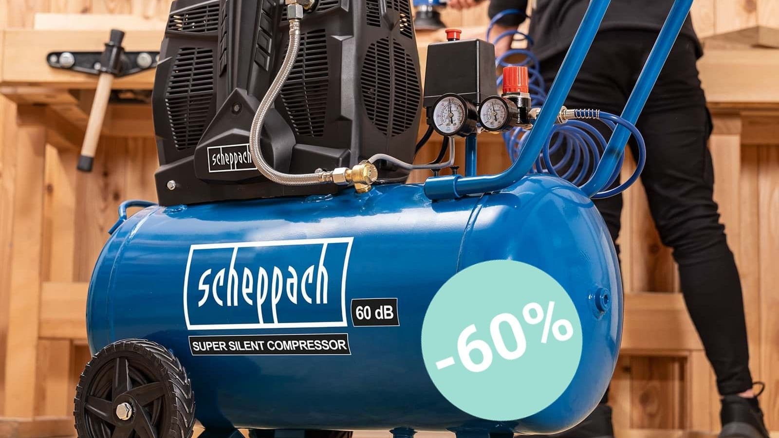 Im Aldi-Onlineshop gibt es aktuell einen Super-Silent-Kompressor von Scheppach zum Rekord-Tiefpreis.