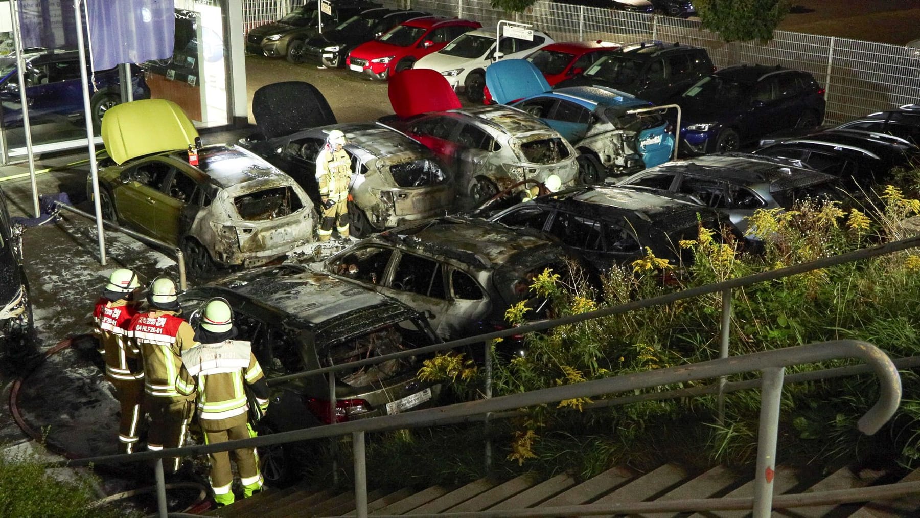 Ten Vehicles Blaze at Car Dealership Halted by Fire Brigade; Police Investigating