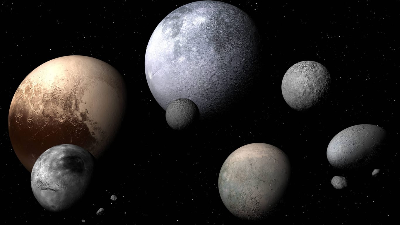 Zwergplaneten in einer Illustration: Japanische Forscher wollen ein Hinweis auf einen neuen Planeten in unserem Sonnensystem gefunden haben.