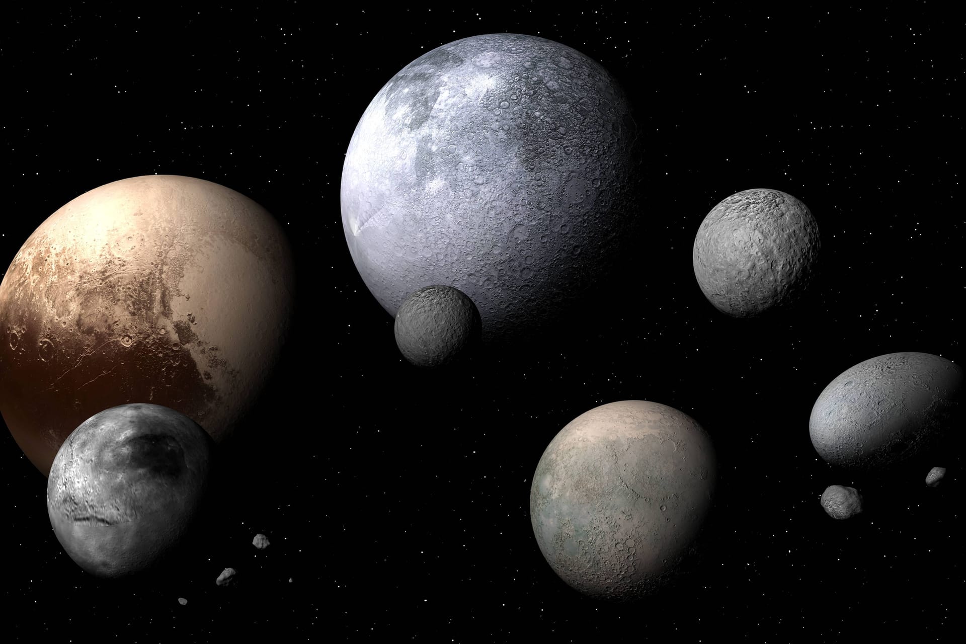 Zwergplaneten in einer Illustration: Japanische Forscher wollen ein Hinweis auf einen neuen Planeten in unserem Sonnensystem gefunden haben.