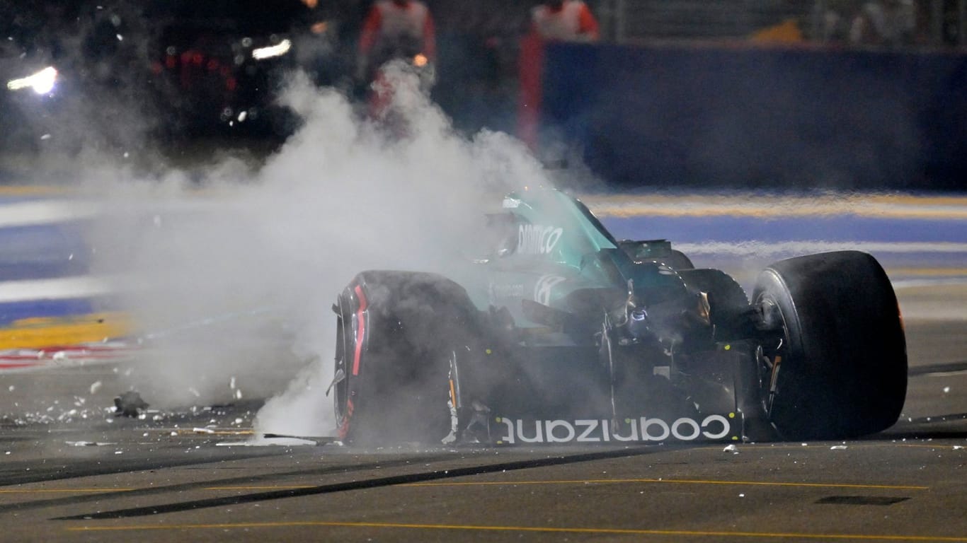 Das Wrack von Lance Strolls Aston Martin: Der Crash sorgte für einen Schreckmoment im Qualifying.