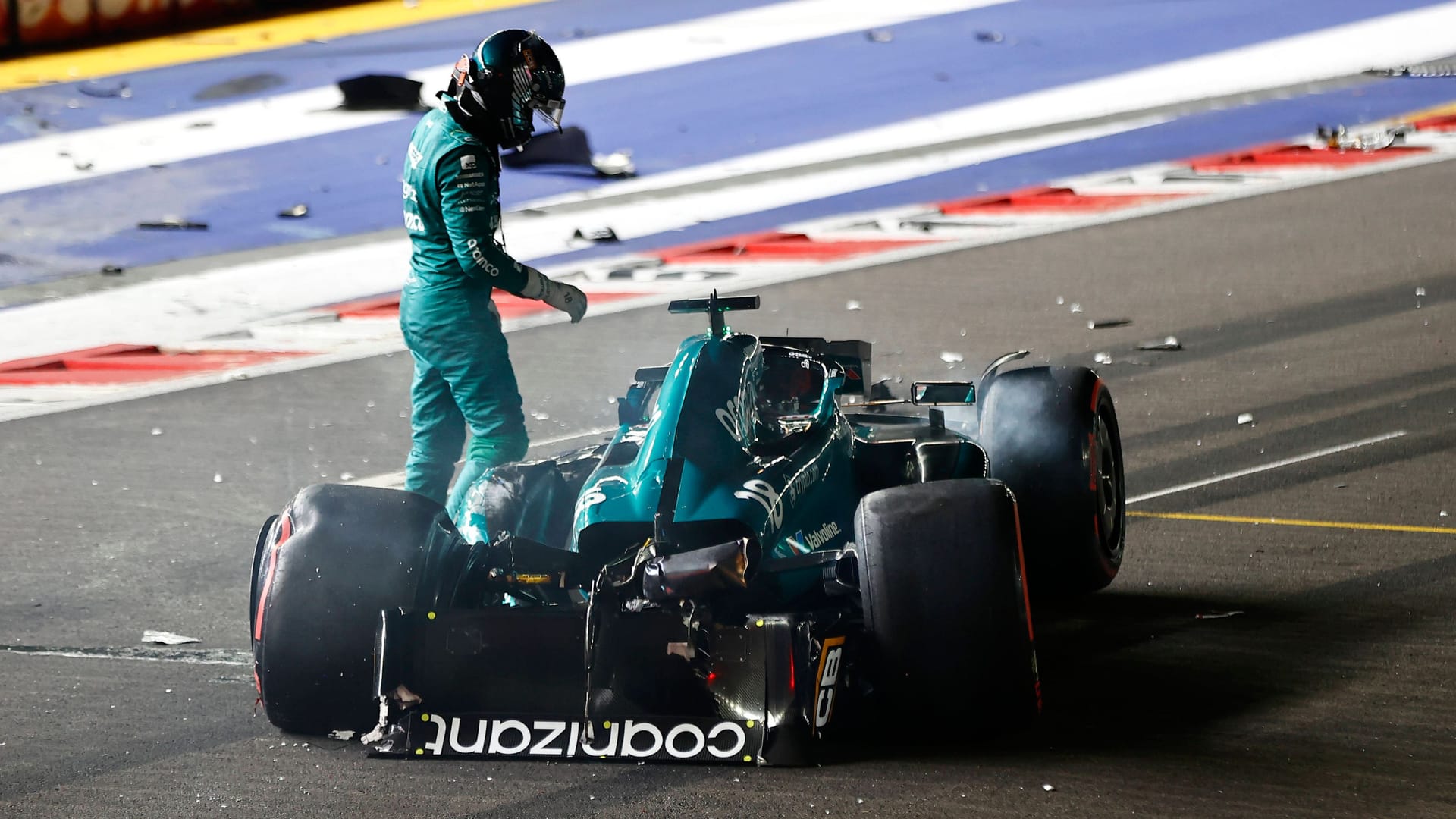 Lance Stroll nach seinem Crash im Qualifying.