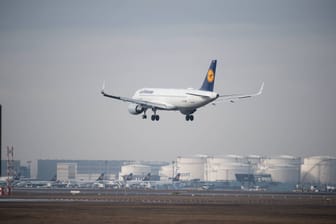 Ein Airbus der Lufthansa im Landeanflug auf Frankfurt am Main (Symbolbild): Trotz des Vorfalls erreichte die Maschine sicher den Boden.