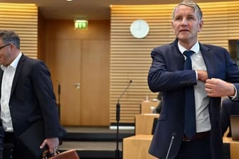 Mario Voigt (CDU) und Björn Höcke (AfD): Gemeinsam mit der FDP konnten sie eine Steuersenkung durchbringen.