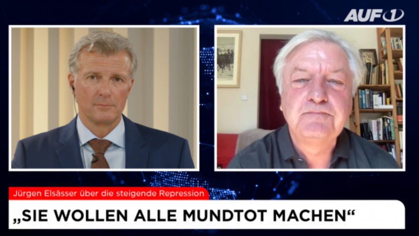 Jürgen Elsässer (rechts) bei AUF1: Er ist Chefredakteur des Magazins "Compact", dass laut Verfassungsschutz als "gesichert extremistisch" gilt.