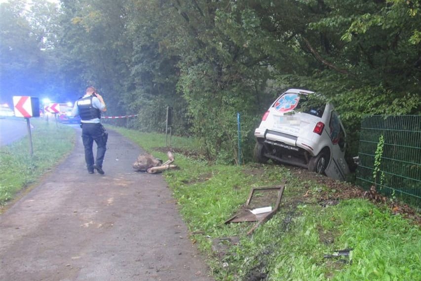 Die Unfallstelle: Der VW Caddy walzte einen Zaun nieder.