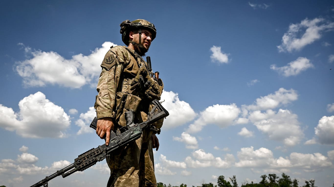 Ein ukrainische Soldat steht auf einem Feld (Archivbild): Nach Angaben Kiews macht das Militär Fortschritte bei der Befreiung besetzter Gebiete.