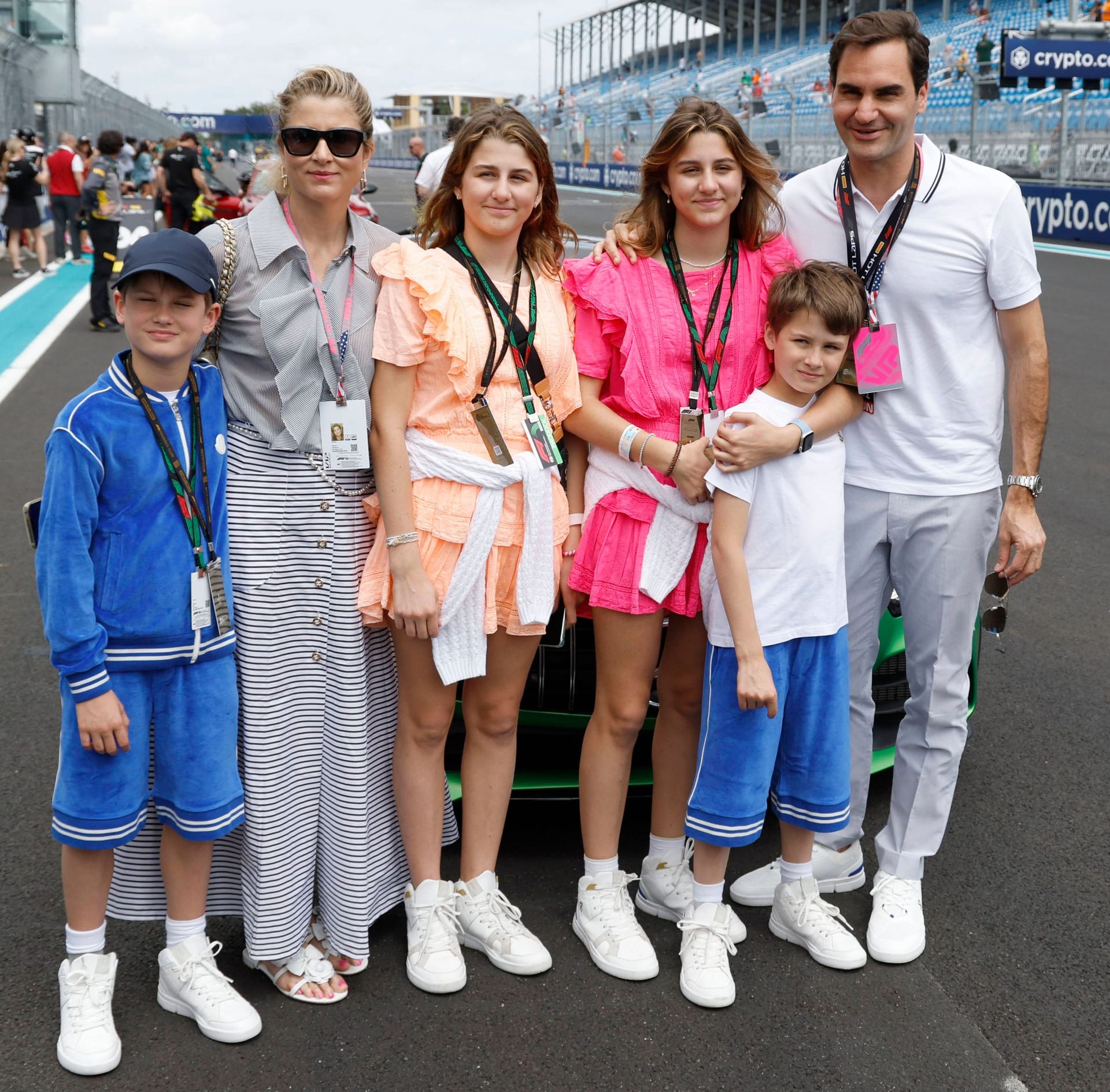 Roger Federer: Hier mit seiner Frau Mirka und den Kindern Myla, Charlene, Leo und Lenny im Mai 2023 in Miami