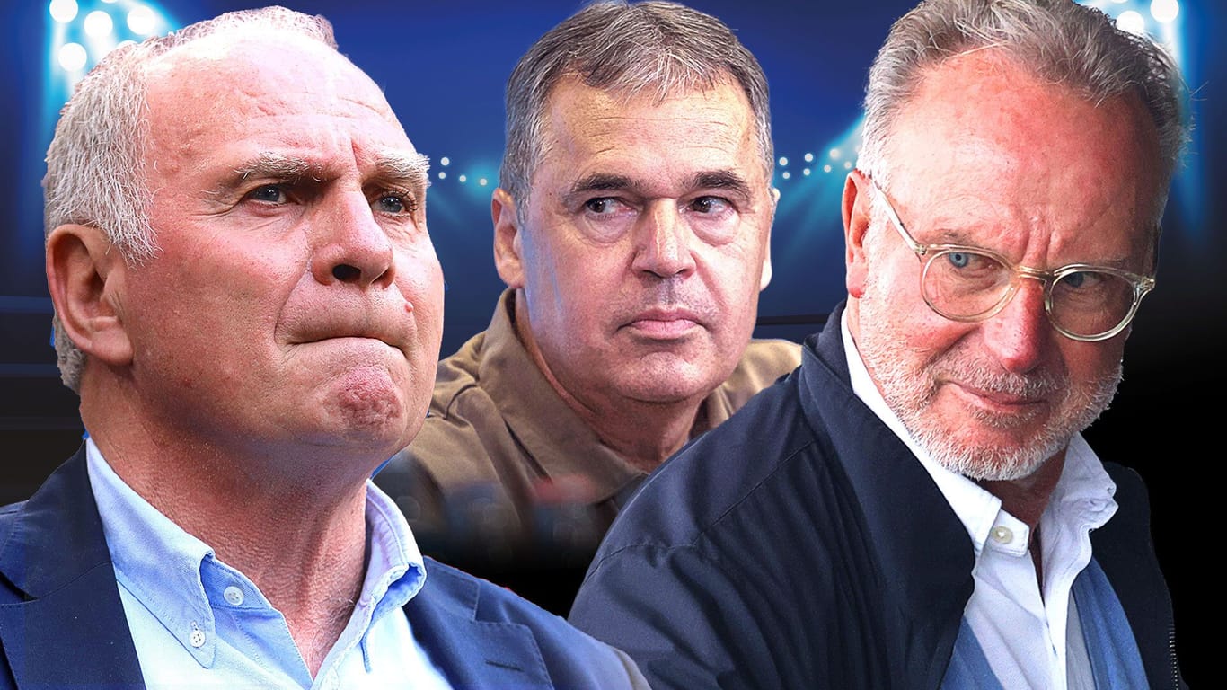 Die Bayern-Granden Uli Hoeneß (li.) und Karl-Heinz Rummenigge (re.) sowie der neue DFB-Geschäftsführer Andreas Rettig: Das Konfliktpotenzial zwischen den Parteien ist groß.