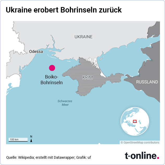 Der Standort der Boiko-Bohrinseln auf dem Schwarzen Meer unweit der Halbinsel Krim.