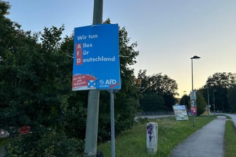 Wahlplakat des AfD-Kandidaten: Die Parole ist in Deutschland strafbar.