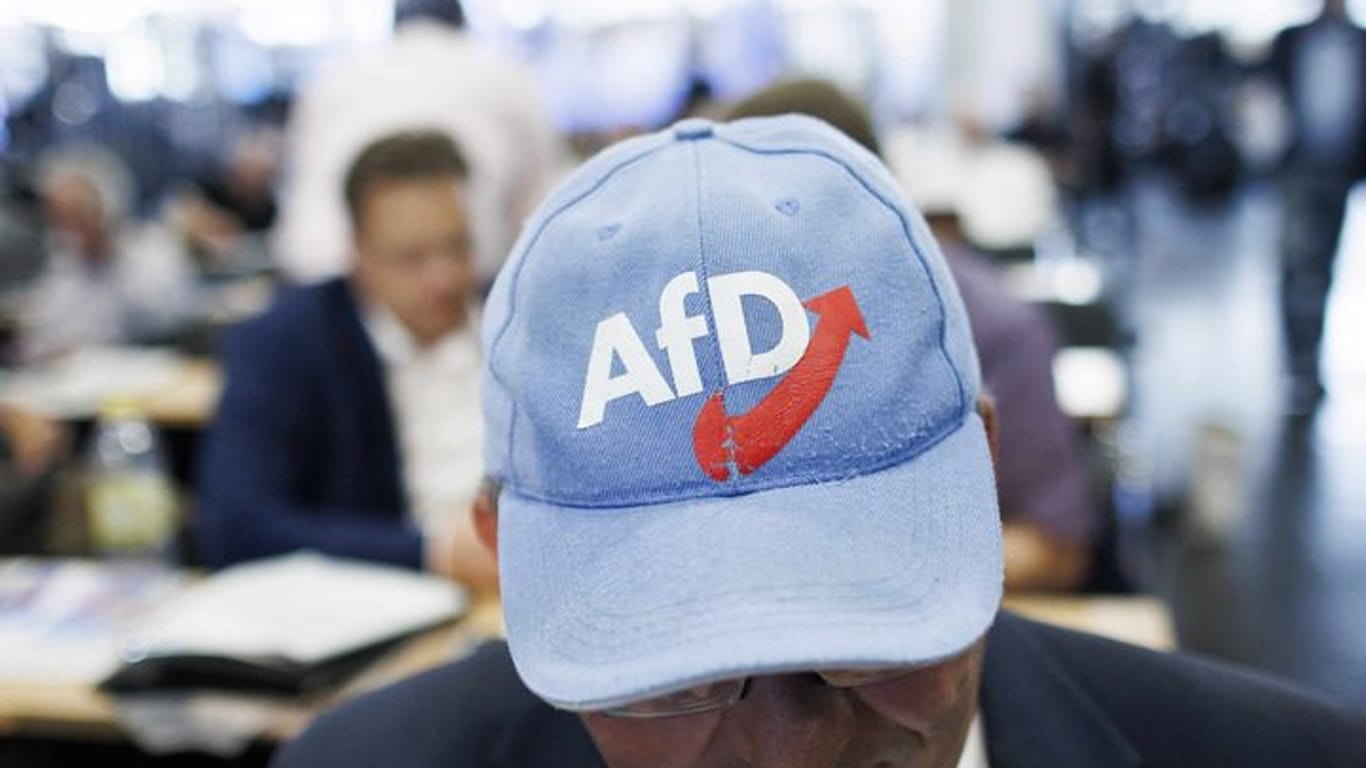 Ein Delegierter aus Bayern trägt ein Basecap mit dem AfD-Logo bei dem AfD-Bundesparteitag in der Magdeburger Messe.