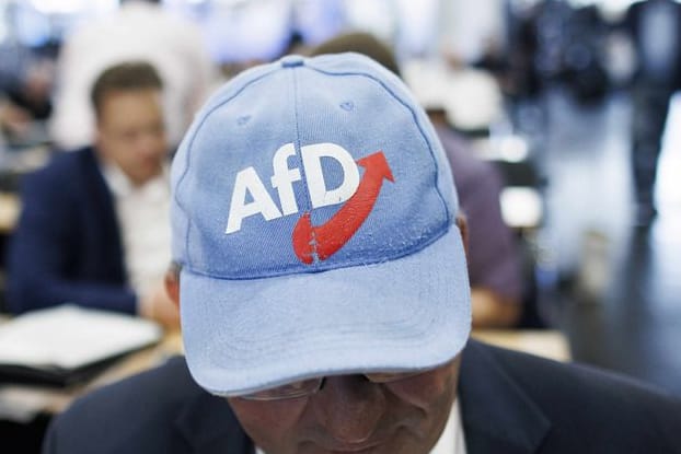 Ein Delegierter aus Bayern trägt ein Basecap mit dem AfD-Logo bei dem AfD-Bundesparteitag in der Magdeburger Messe.