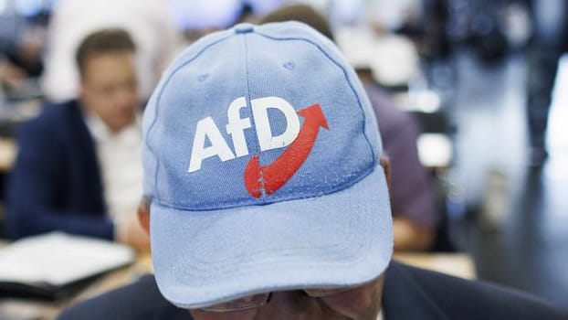 Ein Delegierter aus Bayern trägt ein Basecap mit dem AfD-Logo bei dem AfD-Bundesparteitag in der Magdeburger Messe.