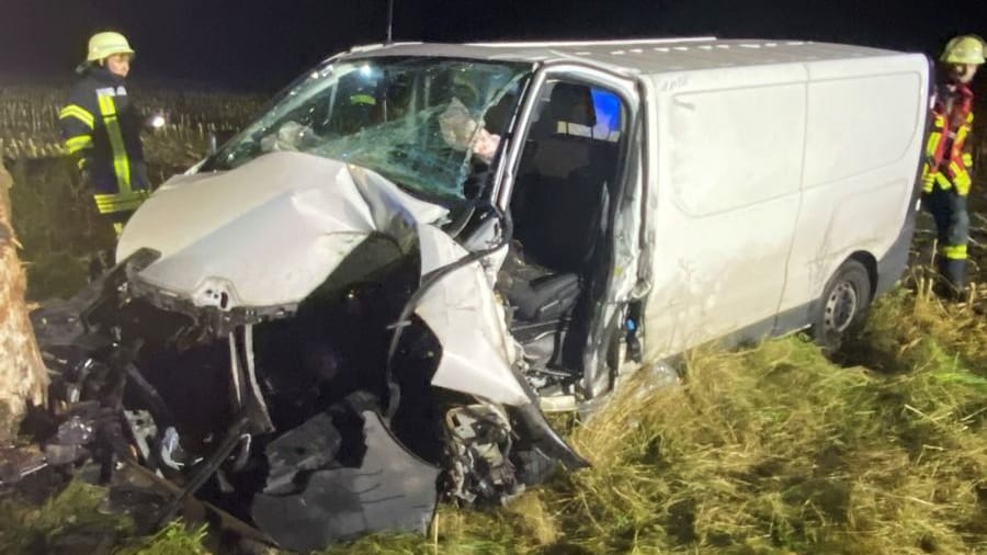 Der verunfallte Kleintransporter: Die Feuerwehr musste den Fahrer aus dem Fahrzeug schneiden. Der verunfallte Kleintransporter: Die Feuerwehr musste den Fahrer aus dem Fahrzeug schneiden.