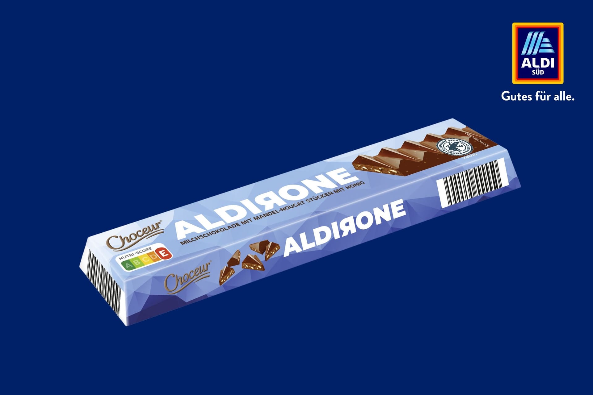 Die Aldirone von Aldi Süd. Name und Form der Schokolade erinnern stark an die Toblerone.