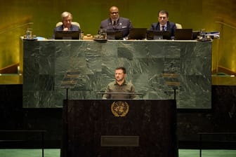 Persönlich vor Ort: der ukrainische Präsident Wolodymyr Selenskyj vor der UN_Generalversammlung in New York.