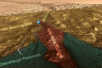 Gediz Vallis Ridge: Der Grat besteht aus Gesteinsbrocken, die von einem Strom aus Regenwasser zusammengetragen wurden.