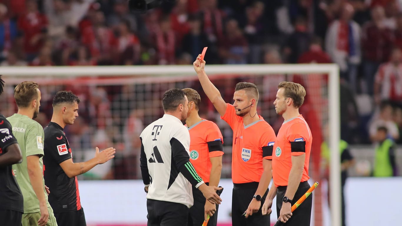 Platzverweis: Schiedsrichter Daniel Schlager zeigt Zsolt Löw die Rote Karte.