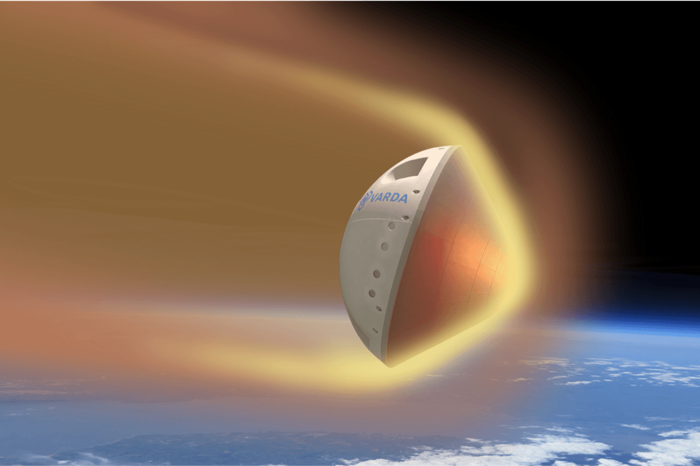 Varda Space Industries: Die Grafik zeigt die Kapsel beim Wiedereintritt in die Atmosphäre.