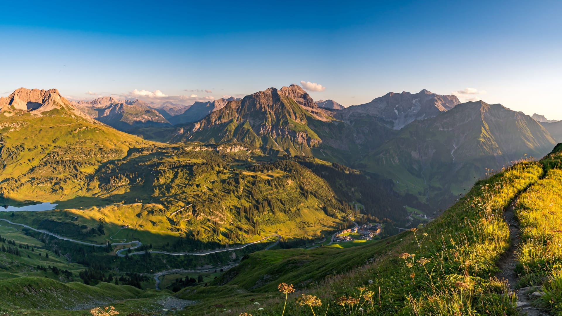 Stunning sunset hike from the top in the austria mountain Stunning sunset hike from the top in the austria mountain
