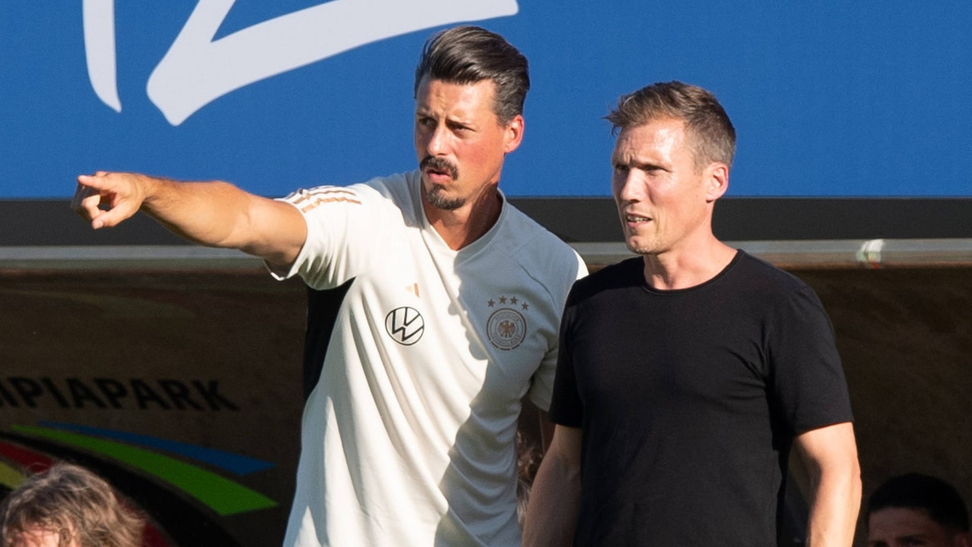 Sandro Wagner (l.) und Hannes Wolf: Sie übernehmen zusammen mit Rudi Völler vorübergehend die deutsche Nationalmannschaft.