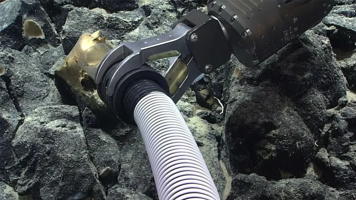 Mithilfe eines Rohrs wurde die Kugel von dem Unterwasserroboter eingesaugt.