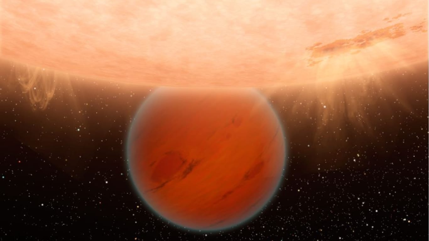 Darstellung eines riesigen Exoplaneten in der Nähe einer Sonne.