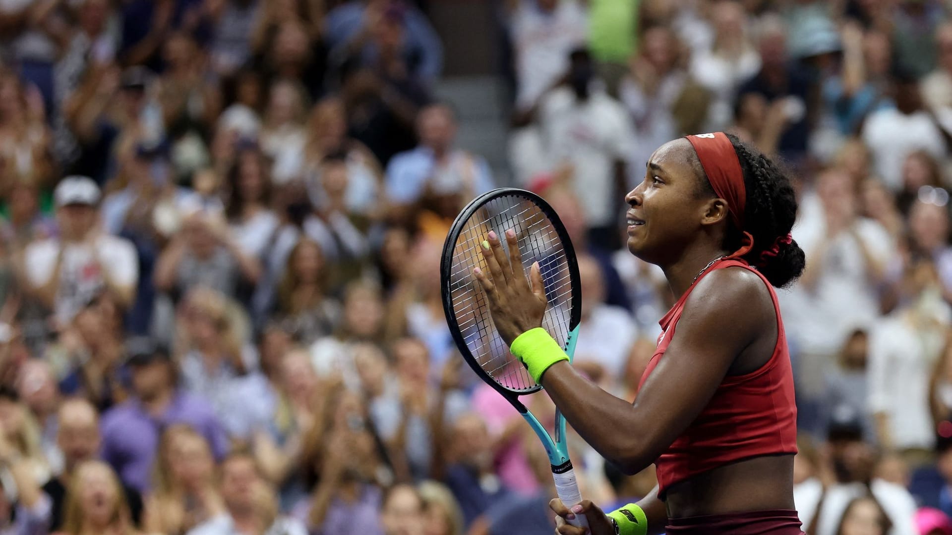 Coco Gauff ist nach ihrem Sieg bei den US Open den Tränen nahe.